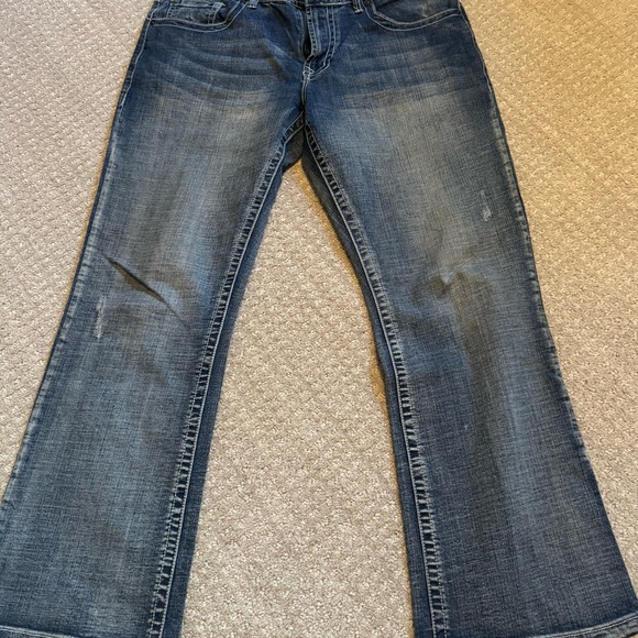 Men's Vintage Bootcut Jeans in Classic Blue - Distressed - Picture 1 of 8